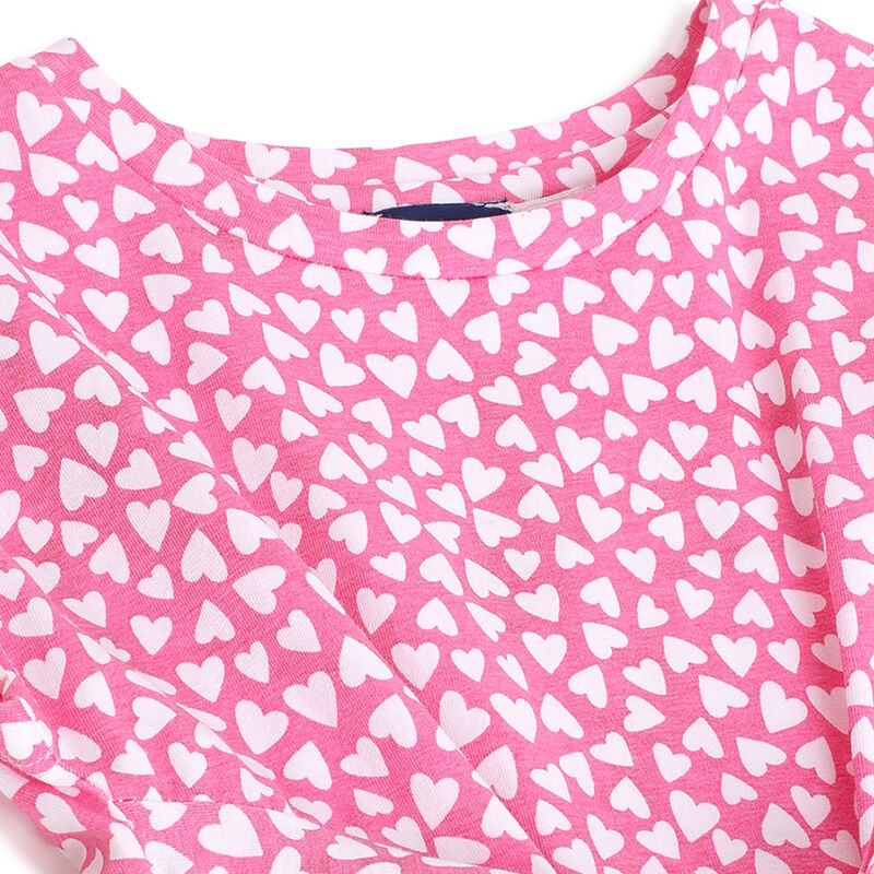 Girls White and Pink Printed Short Sleeve Dress image number 2